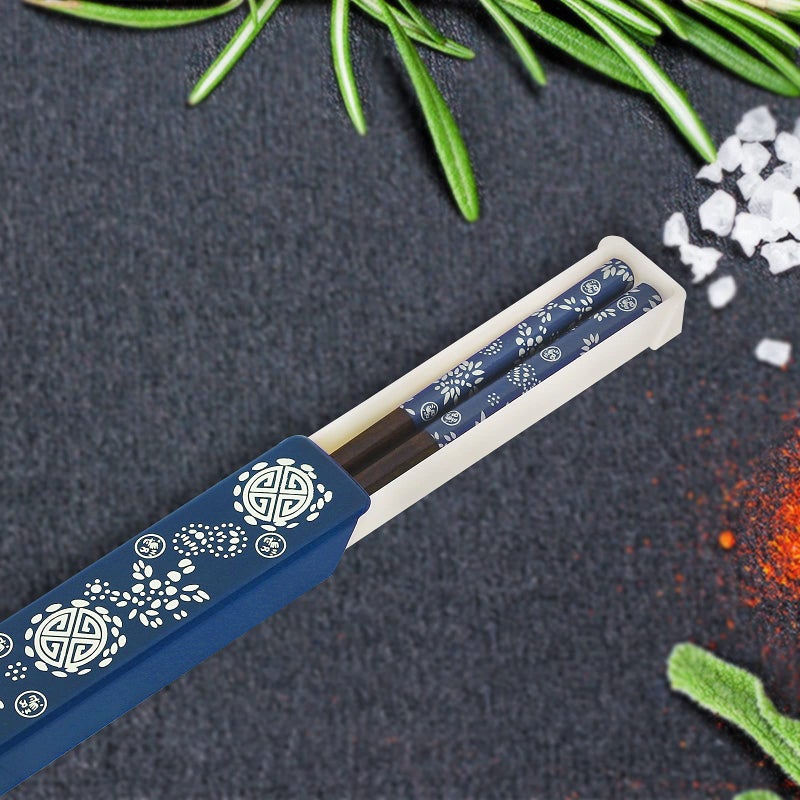 Youda Chopsticks Reusable Japanese Natural Wood Chopsticks 1 Pair with Case, Portable and Dishwasher Safe (Blue) - Image 2